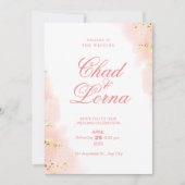 Goud en Roze Huwelijksuitnodiging Kaart (Voorkant)