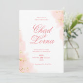 Goud en Roze Huwelijksuitnodiging Kaart (Staand voorkant)