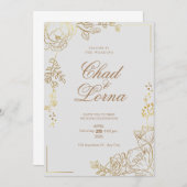 Goud en Roze Huwelijksuitnodiging Kaart (Voorkant / Achterkant)
