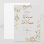 Goud en Roze Huwelijksuitnodiging Kaart (Voorkant / Achterkant)