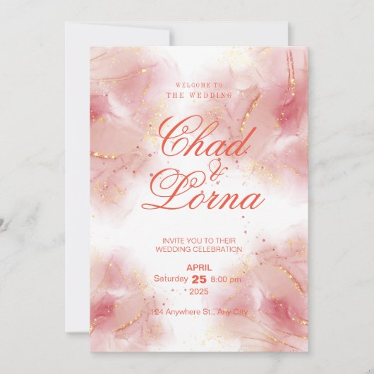 Goud en Roze Huwelijksuitnodiging Kaart (Voorkant)