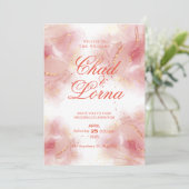 Goud en Roze Huwelijksuitnodiging Kaart (Staand voorkant)