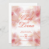 Goud en Roze Huwelijksuitnodiging Kaart (Voorkant / Achterkant)