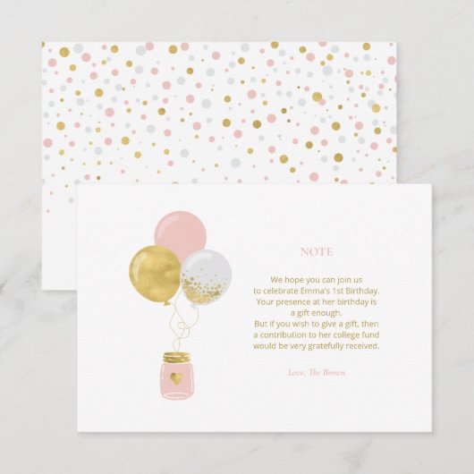 Goud en roze | Kaart van de Birthday Party Gift En (Voorkant / Achterkant)