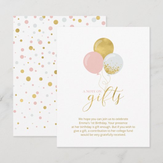Goud en roze | Kaart van de Birthday Party Gift En (Voorkant / Achterkant)