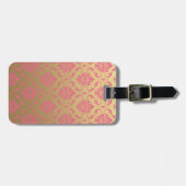 Goud en roze Klassic Damask Bagagelabel (Voorkant horizontaal)