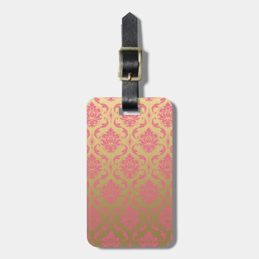 Goud en roze Klassic Damask Bagagelabel (Voorkant verticaal)
