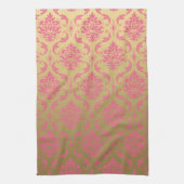 Goud en roze Klassic Damask Theedoek (Verticaal)