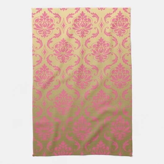 Goud en roze Klassic Damask Theedoek (Verticaal)