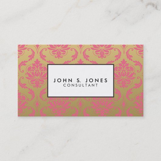 Goud en roze Klassic Damask Visitekaartje (Voorkant)