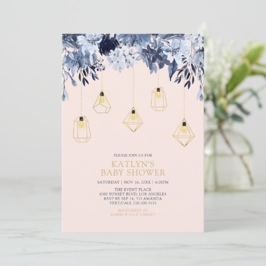 Goud en roze | Lights Boho chic Baby shower Kaart (Staand voorkant)