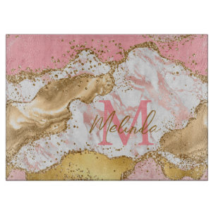 Goud en Roze Lovertjes Agaat Snijplank