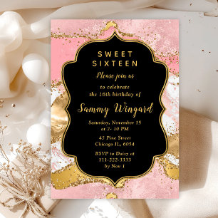 Goud en Roze Lovertjes Agaat Sweet Sixteen Kaart