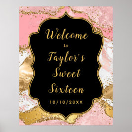 Goud en Roze Lovertjes Agate Sweet Sixteen Welkom Poster