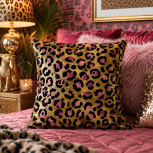 Goud en roze luipaardprint dierenpatroon kussen