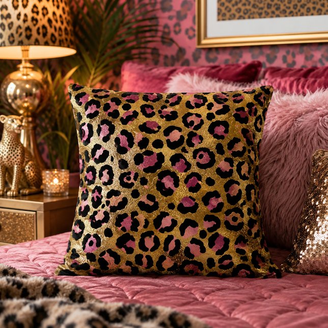 Goud en roze luipaardprint dierenpatroon kussen (Creator heeft geüpload)