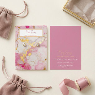 Goud en roze marmer-effect-earceringskaart visitekaartje