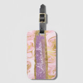 Goud en roze marmer met Gold Foil en Glitter Bagagelabel (Voorkant (verticaal))