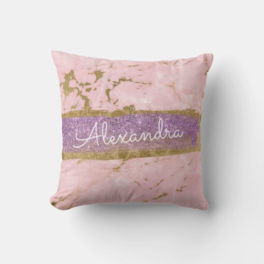 Goud en roze marmer met Gold Foil en Glitter Kussen (Voorkant)
