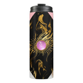Goud en Roze Marmeren Edelsteen Monogram Thermosbeker