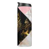 Goud en Roze Marmeren Edelsteen Monogram Thermosbeker (Geroteerd rechts)