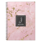 Goud en Roze Marmeren Monogram Notitieboek (Voorkant)