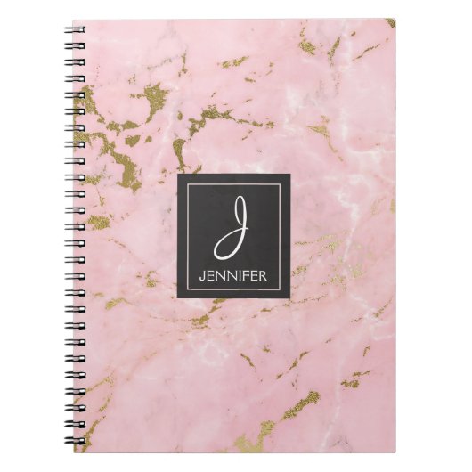 Goud en Roze Marmeren Monogram Notitieboek (Voorkant)