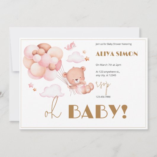 Goud en Roze Meisje Baby shower Kaart (Voorkant)