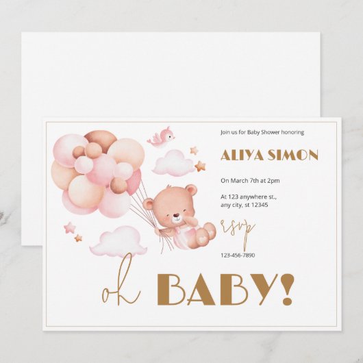 Goud en Roze Meisje Baby shower Kaart (Voorkant / Achterkant)