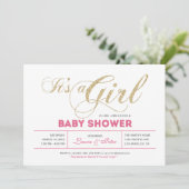 Goud en roze | Meisje, Chic Typography Baby shower Kaart (Staand voorkant)