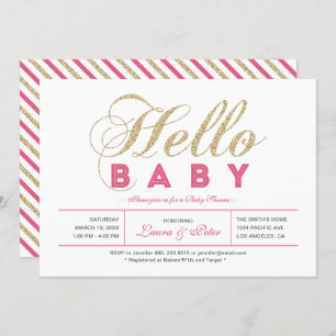 Goud en roze Meisje, modern Baby shower voor typ Kaart
