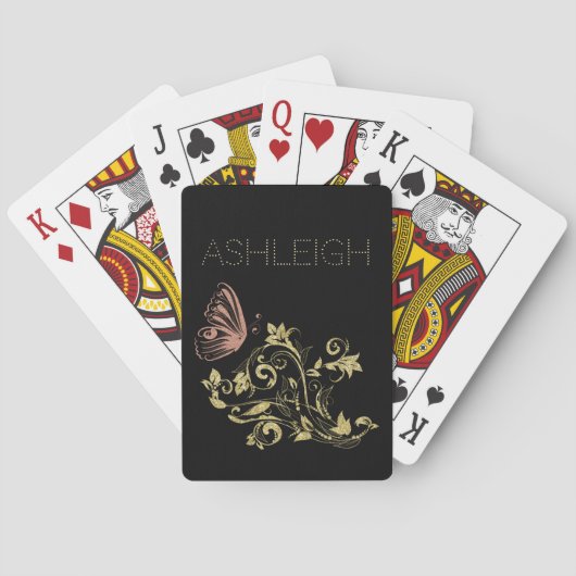 Goud en roze mousserende vlinder op maat pokerkaarten (Achterkant)