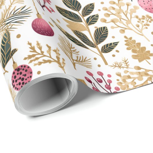  goud en roze | Ornamenten Botanisch Patroon Cadeaupapier (Rol Hoek)
