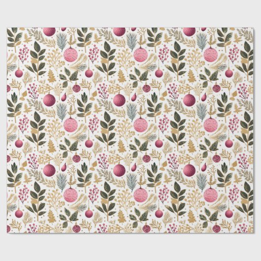  goud en roze | Ornamenten Botanisch Patroon Cadeaupapier (Vlak)