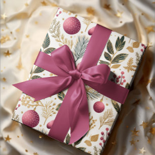  goud en roze   Ornamenten Botanisch Patroon Cadeaupapier