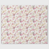 Goud en roze | Ornamenten & Winterberry Patroon Cadeaupapier (Vlak)