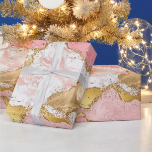 Goud en roze pailletten agaat cadeaupapier