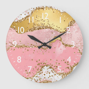 Goud en Roze Pailletten Agaat Grote Klok