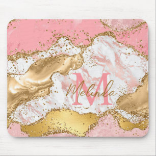 Goud en roze pailletten agaat muismat
