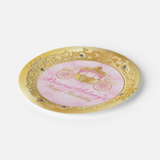  goud en roze prinses papieren bordje (Gekanteld)