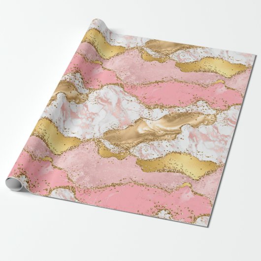 Goud en Roze Sequins Agaat Cadeaupapier (Uitgerold)