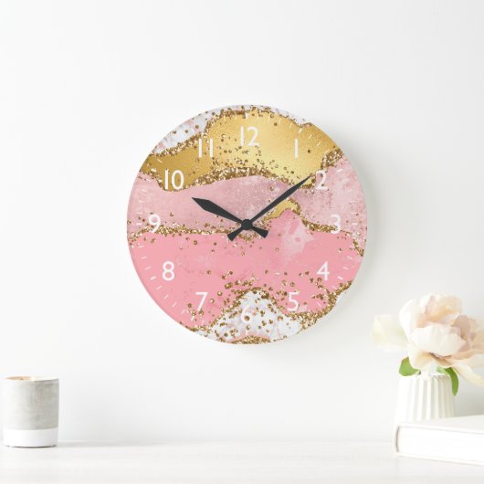 Goud en Roze Sequins Agaat Grote Klok (Huis)