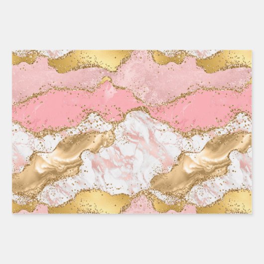 Goud en Roze Sequins Agaat Inpakpapier Vel (Voorkant)