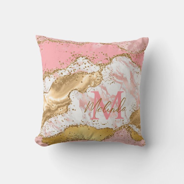 Goud en Roze Sequins Agaat Kussen (Voorkant)