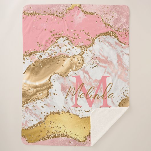 Goud en Roze Sequins Agaat Sherpa Deken (Voorkant)