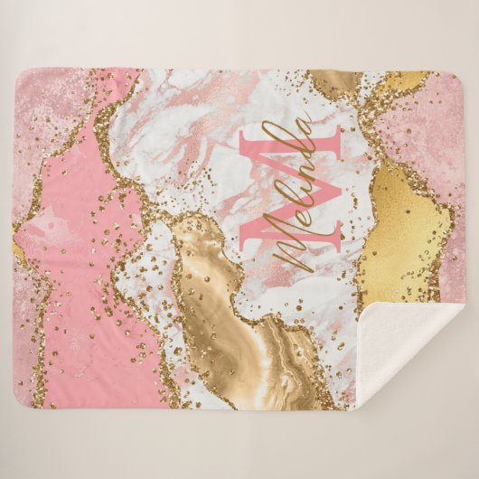 Goud en Roze Sequins Agaat Sherpa Deken (Voorkant (horizontaal))