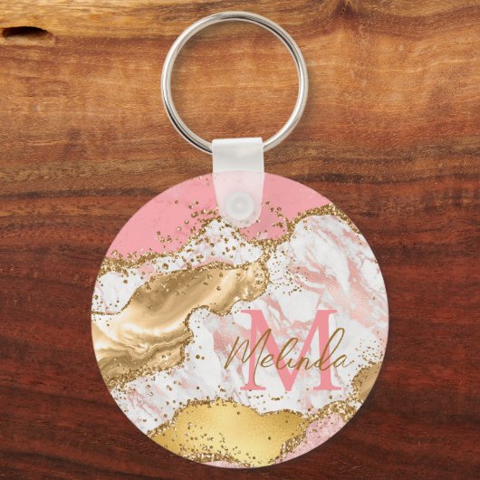 Goud en Roze Sequins Agaat Sleutelhanger (Voorkant)