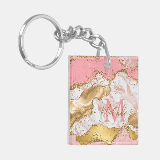 Goud en Roze Sequins Agaat Sleutelhanger (Voorkant Links)