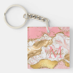 Goud en Roze Sequins Agaat Sleutelhanger