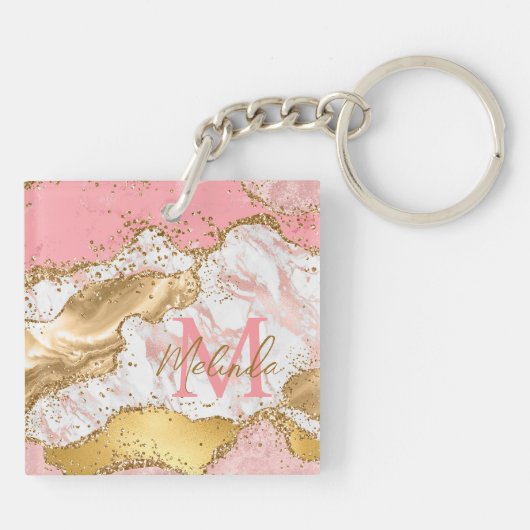 Goud en Roze Sequins Agaat Sleutelhanger (Achterkant)